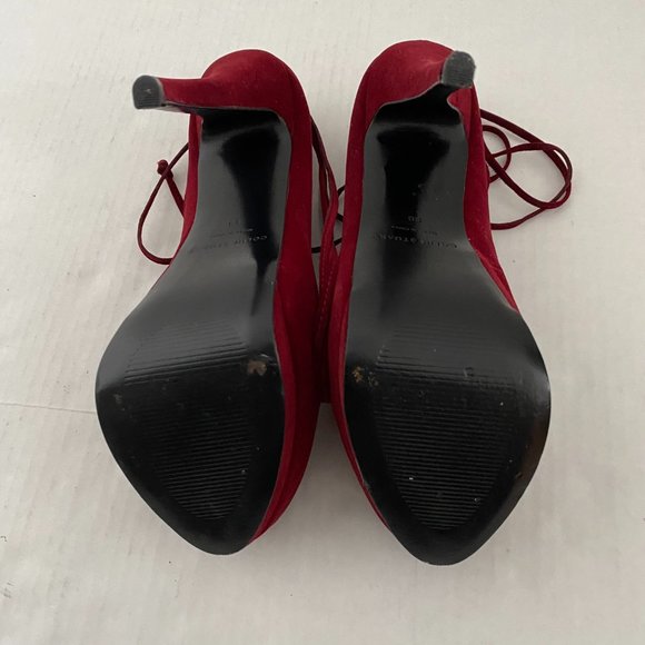 Colin Stuart Lace Up Platform Suede Heels Burgundy - Picture 13 of 15